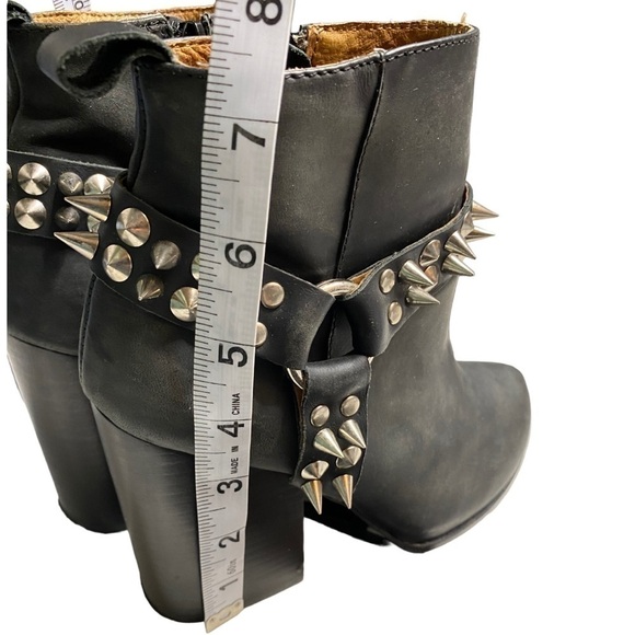 Jeffrey Campbell Havana Black Leather Metal Spiked Heel Ankle Chains Booties - Picture 4 of 12